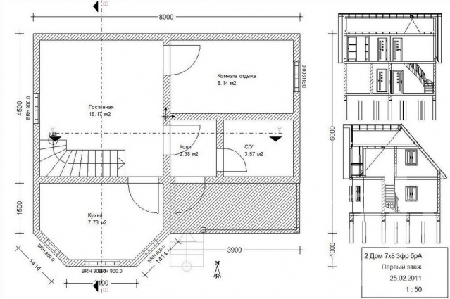 Планировка одноэтажного дома 7х8 + фото
